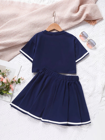 Girls' Spring Summer Half-Skirt Set with Short Sleeve T-Shirt Sport Casual Short Top And Skirt 2-Piece Set