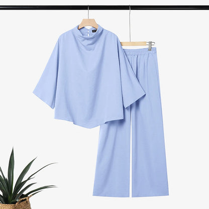 ZANZEA Stylish Autumn 2 Pieces Sets Turtleneck 3/4 Bating Sleeve Oversize Blouse Trousers Suit Women 2PCS Outfits OL Tracksuit