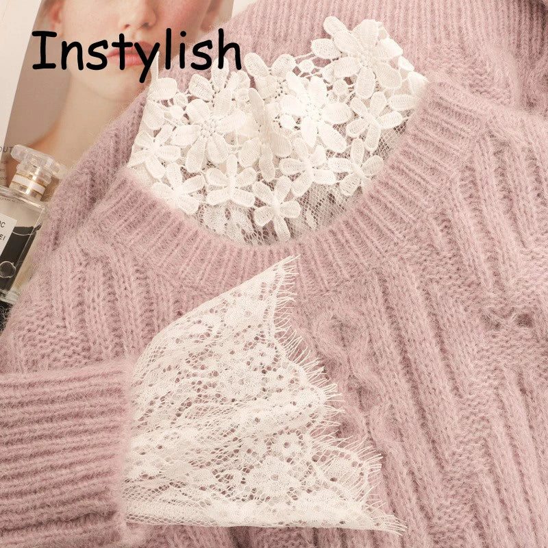Women Elegant Perspective Lace Blouse Sexy Long Flare Sleeve High Collar Inner Wear Base Tunic Top Casual Mesh Bottom Shirts