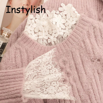 Women Elegant Perspective Lace Blouse Sexy Long Flare Sleeve High Collar Inner Wear Base Tunic Top Casual Mesh Bottom Shirts