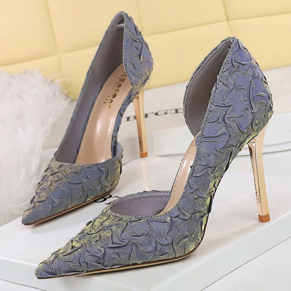 BIGTREE Shoes Women Pumps Wrinkled Satin Elegant High Heels Evening Gown Banquet Women Heels Stiletto 11 Cm Sexy Party Shoes