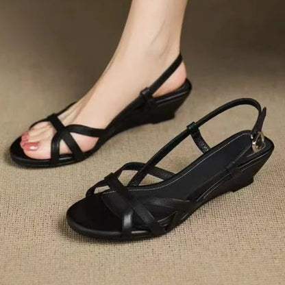 Fashion Round Toe Narrow Band Roman Style Platform Sandal Women Comfort Open Toe Wedge Designer Shoe Brown Faux Suede Beach Shoe