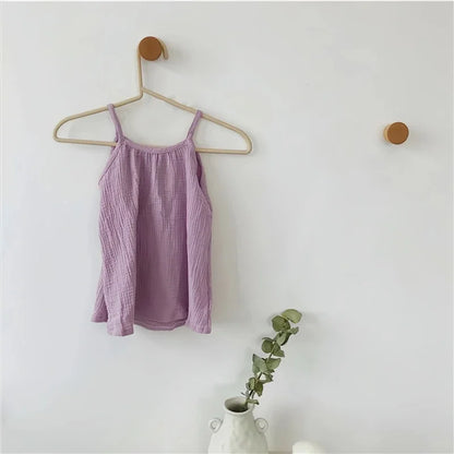 0-12M Baby Girls Summer Cotton Muslin Suspender Dress Solid Color Sleeveless Loose Casual Princess Dress For Newborn Girls