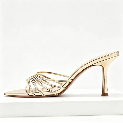 Sexy Pointed Peep Toe Heeled Sandals Women Luxury Rhinestone Detail Stiletto Heel Slippers for Ladies Summer Elegant High Heels