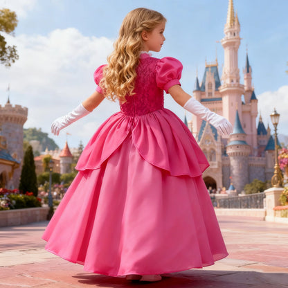 Peach Princess Costume For Girls Ball Gown Princess Dress Kids Cosplay Halloween Carnival Birthday Party Dress for 3-10 years