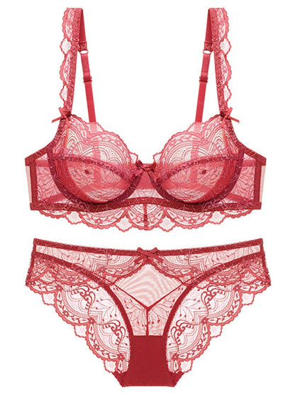 Sexy Lace Ultra Thin Transparent Bra and Panties Set Underwear Set Lingerie Women Brassieres A B C D E Cup 95C 95D