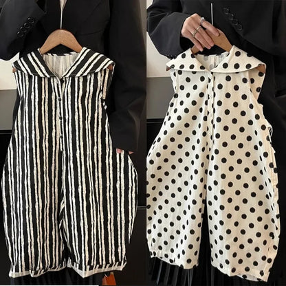 Summer New Casual Boys' and Girls' Clothes Polka Dot Vertical Stripe Printed Kids Jumpsuit Basic Simple Children's Clothing