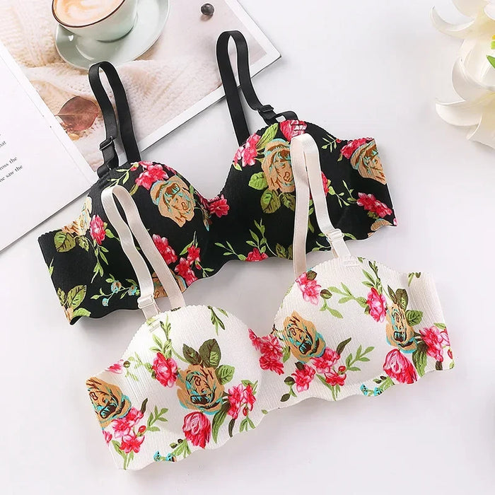 French Simple British Ice Silk Bra One Piece Thick Cup Girls Gathering No Steel Rings Women's Underwear Ropa Interior Femenina