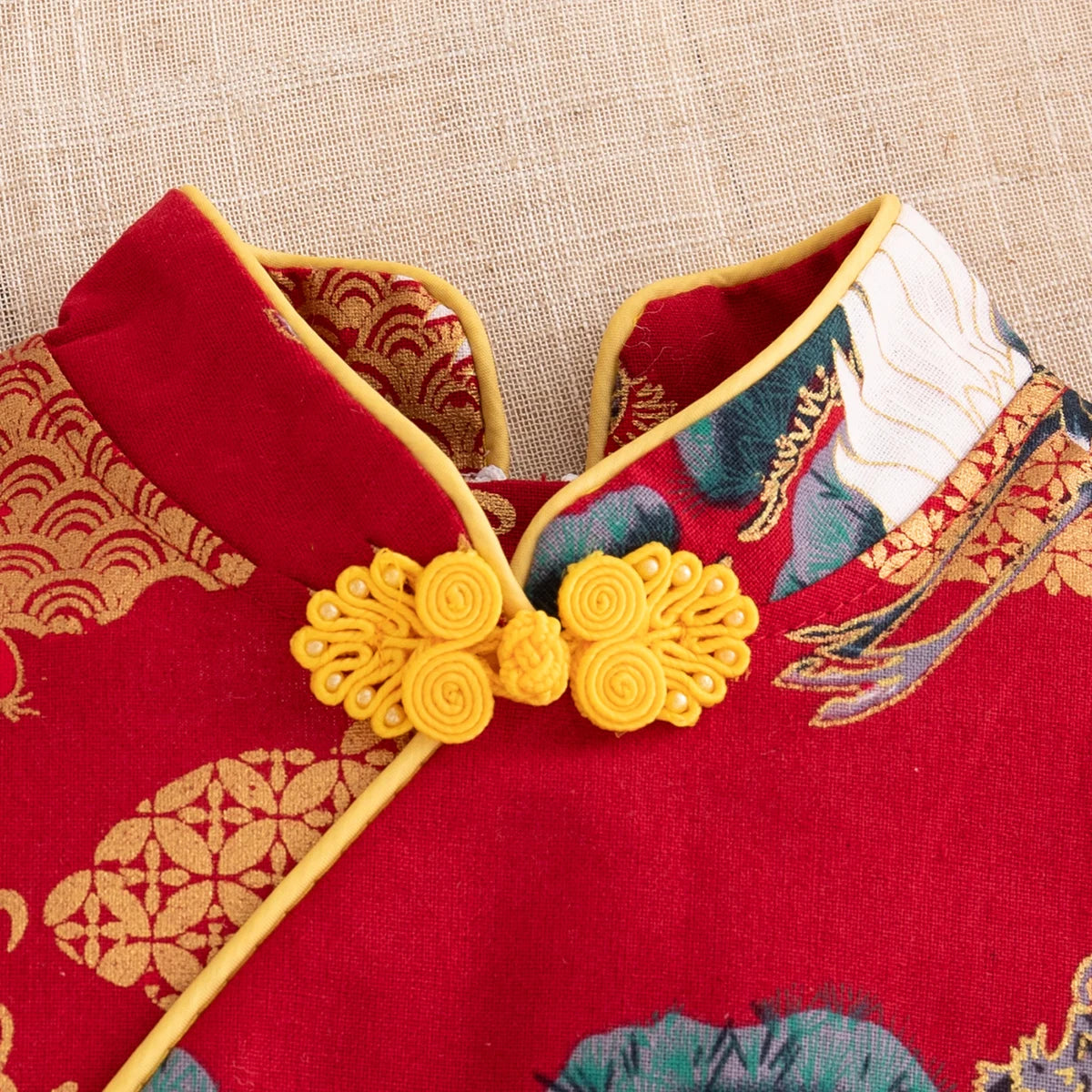 Baby Cheongsam Summer Chinese Style Print Fly Sleeve Cotton Red Qipao Toddler Girl Dress 0-2 Years
