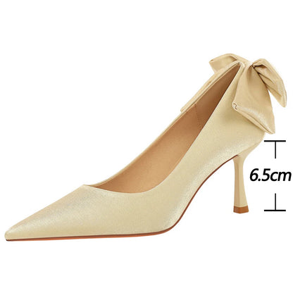 BIGTREE Shoes Pointed Women Pumps Bowknot Satin Kitten Heels Ladies Shoes Stiletto 6.5 CM Comfort Luxury Banquet Shoes Women