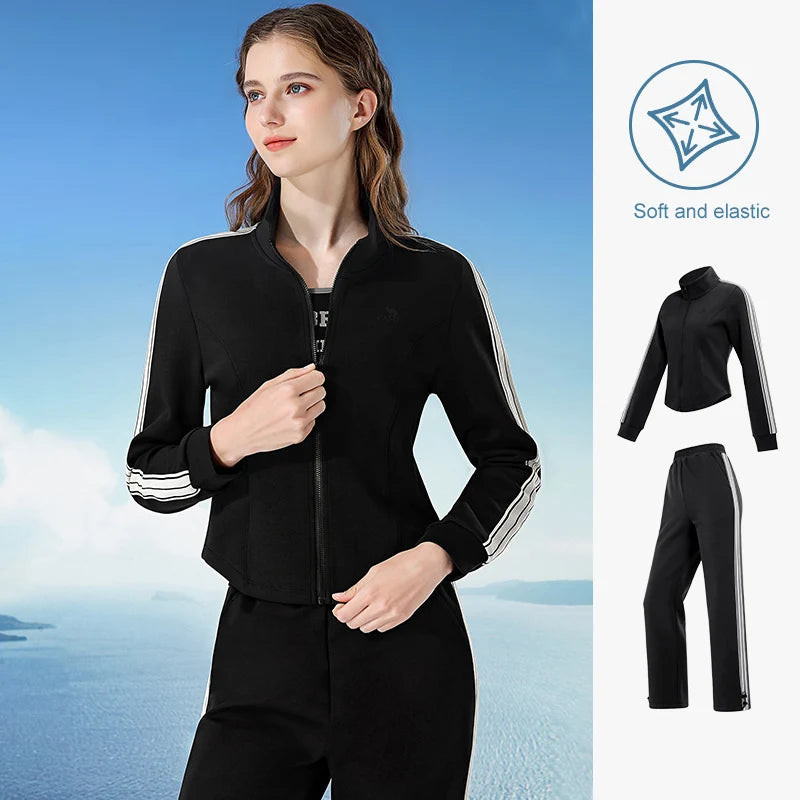 GOLDEN CAMEL Women's Sports Suit Fashion Slim Fitness Gym Two-piece Jogging Suit Stand Collar Casual Long Sleeve T-shirts Pants