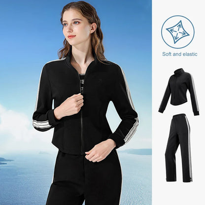 GOLDEN CAMEL Women's Sports Suit Fashion Slim Fitness Gym Two-piece Jogging Suit Stand Collar Casual Long Sleeve T-shirts Pants