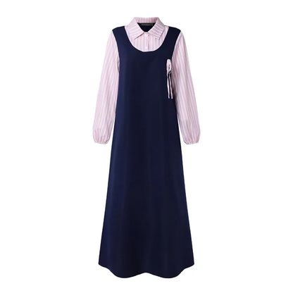 Women Stirped Patchwork Muslim Abaya Dress ZANZEA Ramadan Robe Elegant Maxi Long Dress Full Sleeve Loose Dubai Sundress Kaftan
