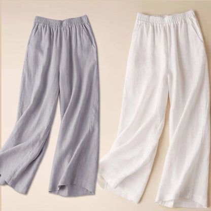 Women Cotton Linen Wide Leg Pants Female Summer Pants Full Length Casual Pants Fashion Solid Loose High Waist Straight Trousers