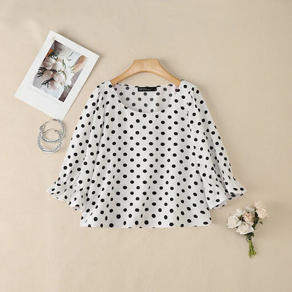 ZANZEA Women's Polka Dot Blouses Elegant Square Neck 3/4 Puff Sleeve Elastic Cuffs Pullover Tops Daily Casual Blusas de Mujer