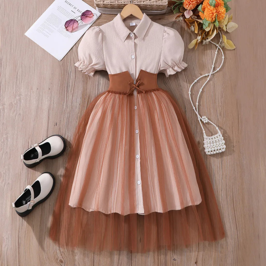 8-12 Yrs Girl Dress Summer Black and White Short Sleeve Children Dresses Simple Fashion Teen Girl Clothes Party Big KIds Outfit