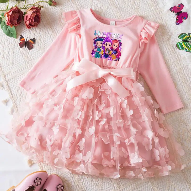 K-Pop Hunters Zoey Mira Rumi Girl Dress 3D Butterfly Casual Dresses Kids Princess Dress Long Sleeve Baby Girls Clothes 2-6Y