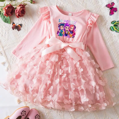 K-Pop Hunters Zoey Mira Rumi Girl Dress 3D Butterfly Casual Dresses Kids Princess Dress Long Sleeve Baby Girls Clothes 2-6Y