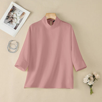 ZANZEA Woman Plus Size Blouses Casual Mock Neck 3/4 Sleeve Loose Solid Shirts Autumn 2026 Vintage Daily Wear Blusas Mujer 5XL
