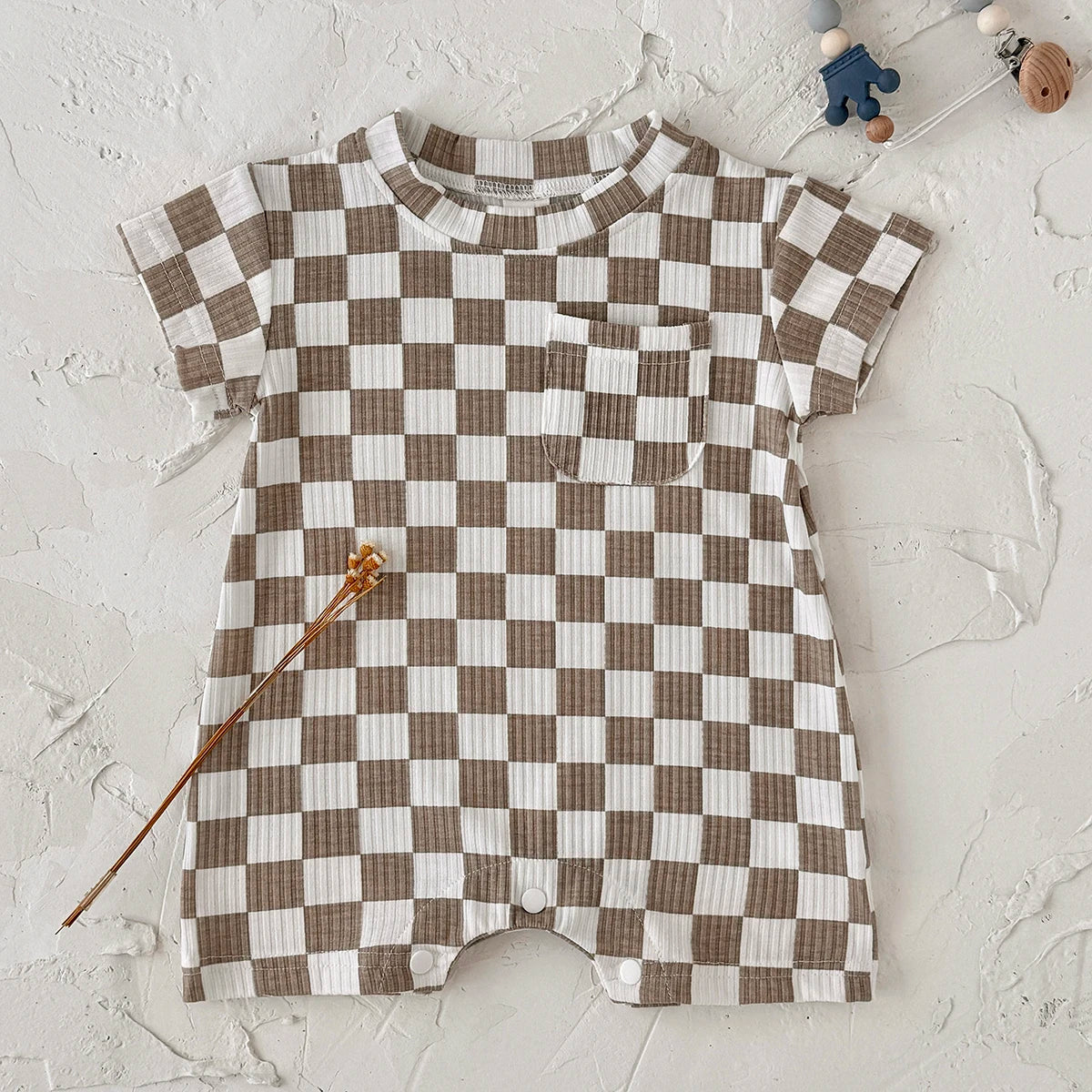 Summer Hot Newborn Baby Girl Clothes Summer Romper Sleeved Home Clothing Jumpsuit Chessboard pattern Toddler Bodysuit