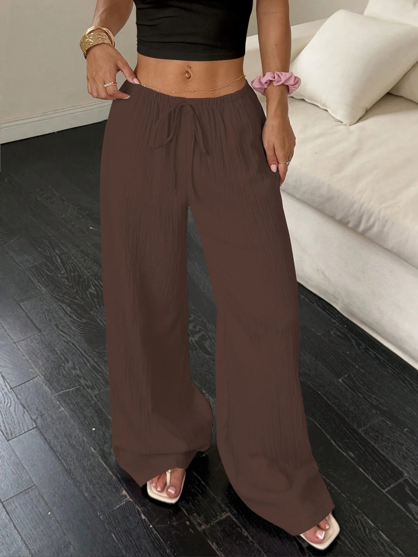 Bohemian Pleated Wide-Leg Pants Women's High-Waist Loose Pants