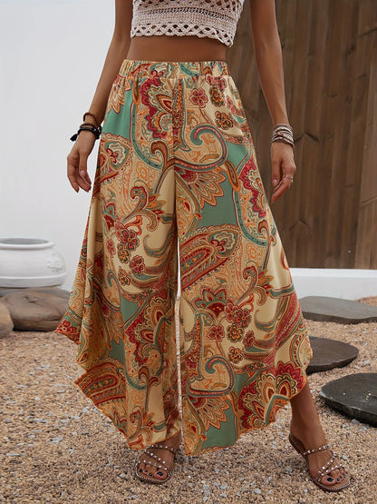 Elegant Directional Holiday Long Pants with Wide Flounce Design for Women