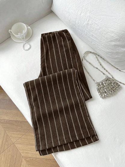 Women's High Waist Striped Wide Leg Pants, Anti-Wrinkle Fabric, Elegant Vertical Stripe Design, Casual Office Commute Essential