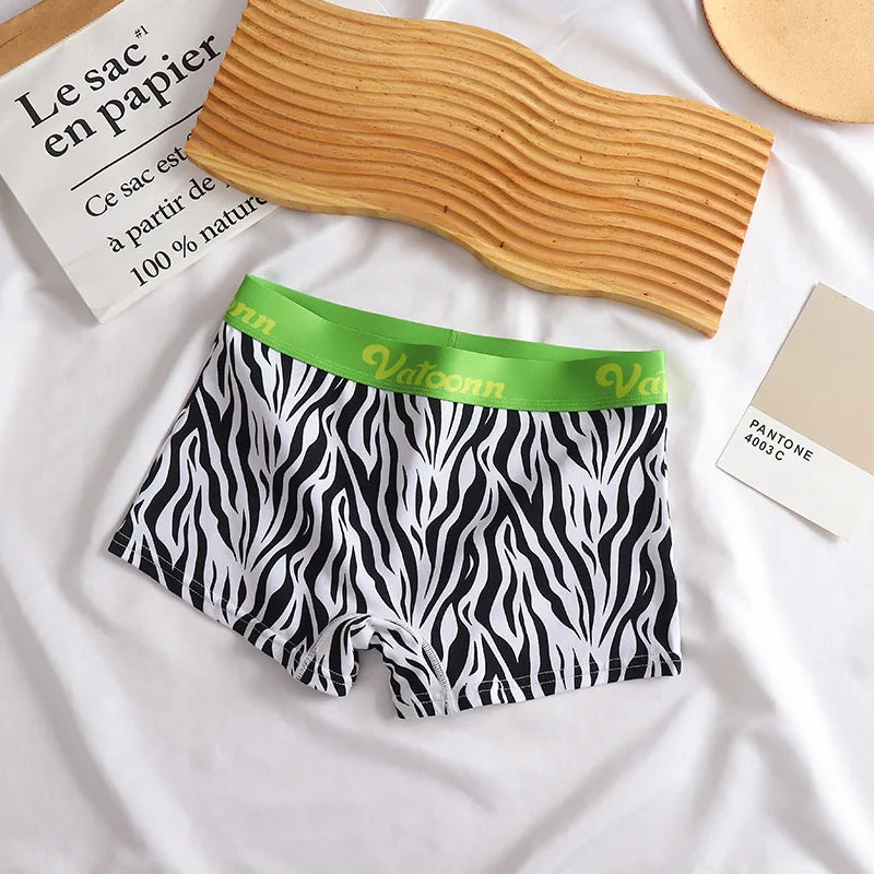 60S Cotton Women Panties Cartoon Print Shorts Sports Boxer Breathable Cozy Sexy Underwear Mid-Waist Boyshort Female Girls Pants