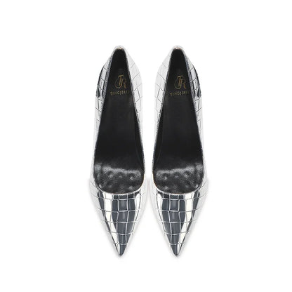 Summer new crocodile patterned high heels for women, slim heels, sexy, fashionable, versatile, professional single shoes