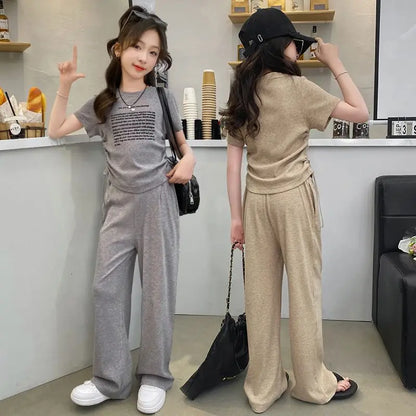 2025 New Children's Clothing 7 12 Years Kids Set 8 Year Old Girls Clothes Up Summer Suit Girl Outdoor Junior Top Bottom 9 10 14