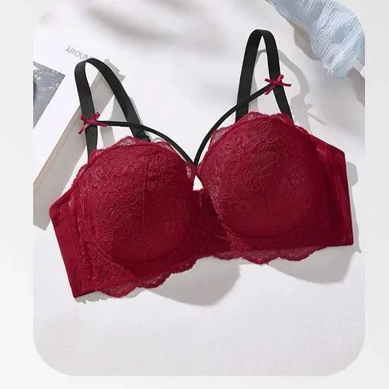 Half Cup Hot Bra for women Gathered Bowknot Brassiere Large Size Push Up Lace Tube Top Lace Big Chest Revealing Small Lace Bra