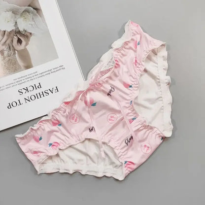 Couple Panties Set Sexy Lace Ice Silk Fabrics Underwear Men's Boxers Cartoon Bear Print Panties set Women's Briefs 1 PCS