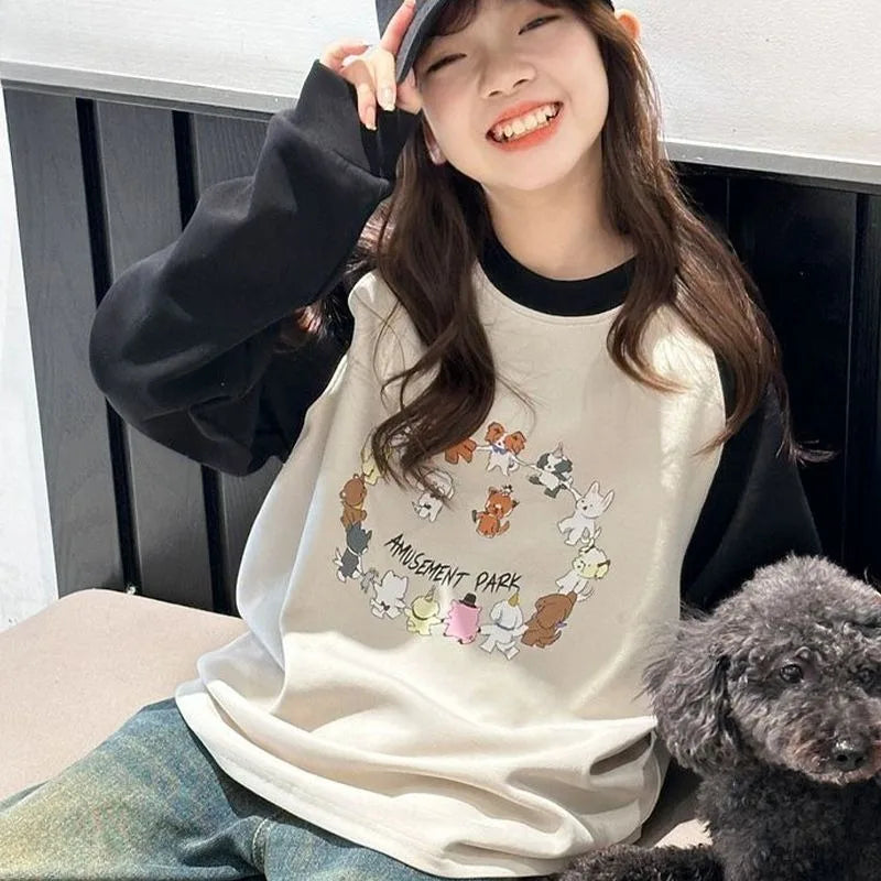 Cartoon Elementary Girl Spring Autumn Clothes T-shirt Teen Teenage Wear Children's Clothing From 8 To 12 Years Girls 11 Old Top
