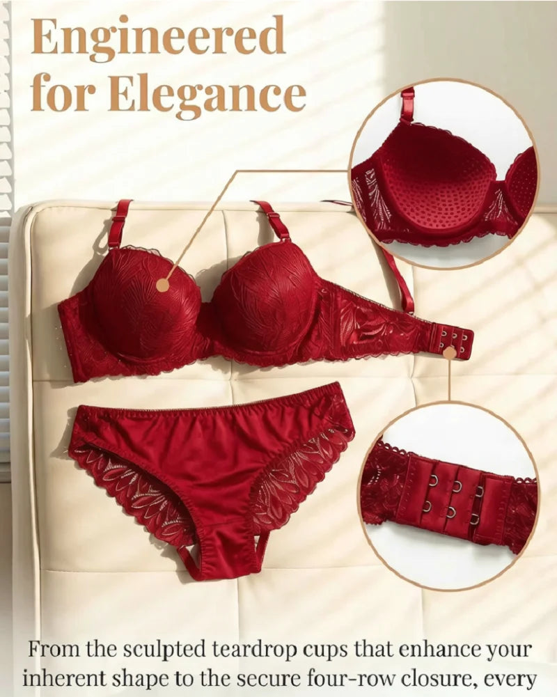 Red Lace Bra and Panty Set Women Sexy Push Up Underwear Embroidered Elegant Bridal Lingerie Valentine’s Day Gift A3005