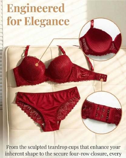 Red Lace Bra and Panty Set Women Sexy Push Up Underwear Embroidered Elegant Bridal Lingerie Valentine’s Day Gift A3005