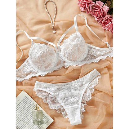 Women's Lingerie & Underwear， Eyelash Sxy Fancy Lace Strapping Underwire Bra &  Brazilian Panties ， Sexy Style