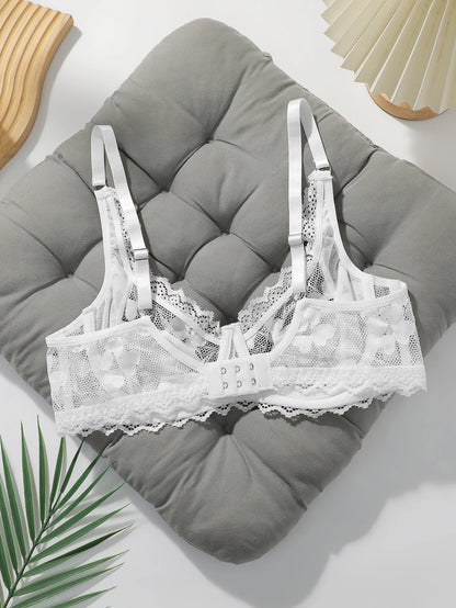 Women's Sexy Lace Bra with Steel Ring Gathered Push-Up Adjustable Straps Transparent Comfortable Underwear YS2944