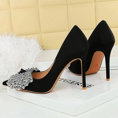 BIGTREE Shoes New Luxury Women Pumps Bowknot High Heels Silks Satins Shoe Upper Women Heels Stilettos Pointed End Women Shoes