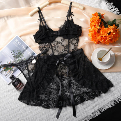 Tornova Erotic Sleeping Skirt Women's Underwire Push-up Apron Flirty Sexy Underwear See-through Pure Desire Intimate Pajamas Set