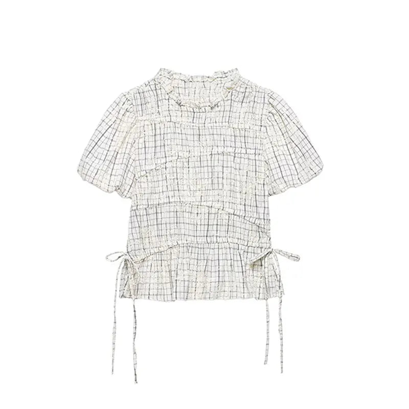 TFAFXY 2026 Summer Bow Plaid Embroidered Blouse Women Sets A-line Midi Long Skirt Suits Y2K
