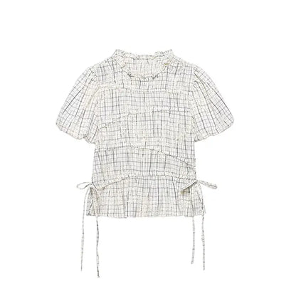 TFAFXY 2026 Summer Bow Plaid Embroidered Blouse Women Sets A-line Midi Long Skirt Suits Y2K