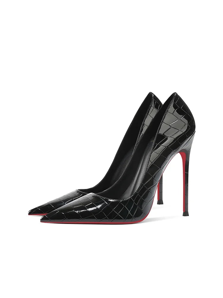 Summer new crocodile patterned high heels for women, slim heels, sexy, fashionable, versatile, professional single shoes
