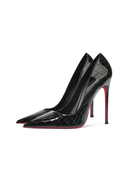 Summer new crocodile patterned high heels for women, slim heels, sexy, fashionable, versatile, professional single shoes