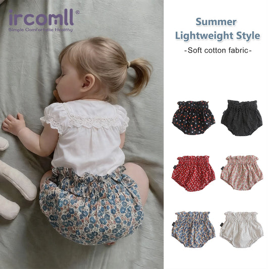 Ircomll 2pcs Summer Toddler Baby Girl Shorts Cotton Linen Floral Breathable Lounge Kids Pants Children Loose PP Pants Shorts