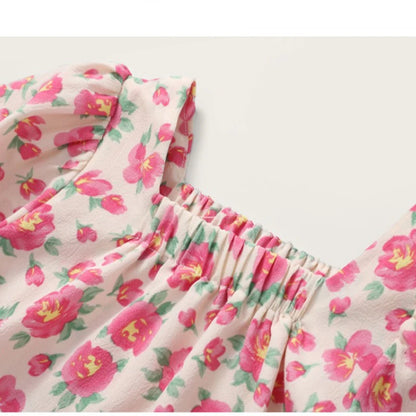 1Sets Girls Floral Print Set Kids Summer Short Sleeve Tops And Long Pants Suit Baby Fashion Costume Cute Children Leisure Sets
