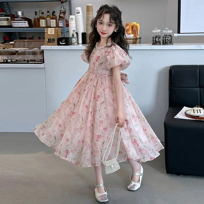 Bubble Sleeve Princess Dress Summer Girl Party Teenagers Girls Clothes Teenage Frocks From 10 12 Years Fashion Festive Luxury 9