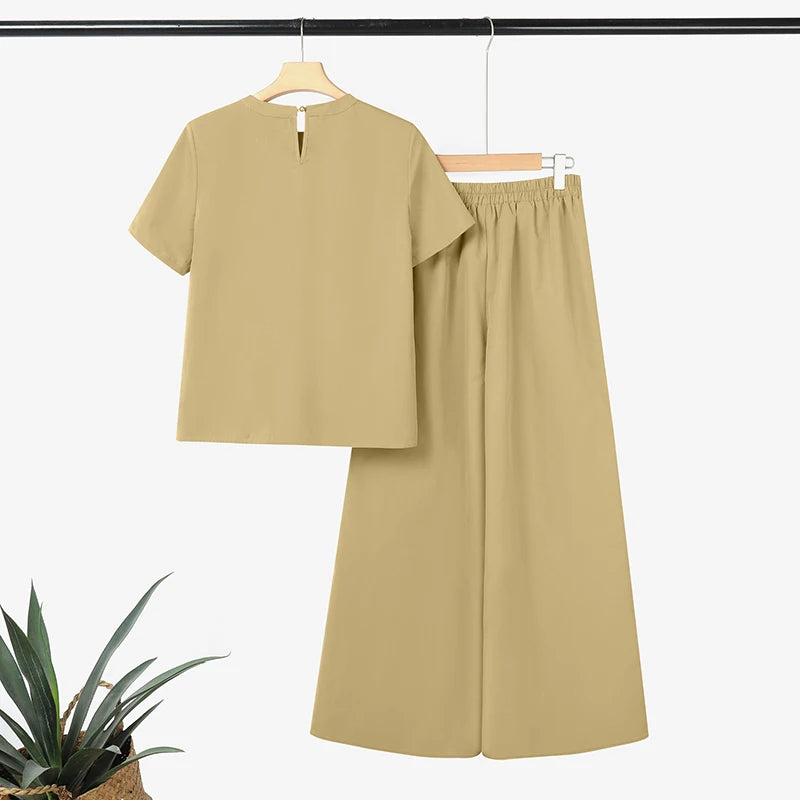 ZANZEA Summer Pant Sets Office Women 2 Pieces Set Elegant Short Sleeve Blouse Wide Leg Trousers Suit Fashion 2PCS Work OL Outfit