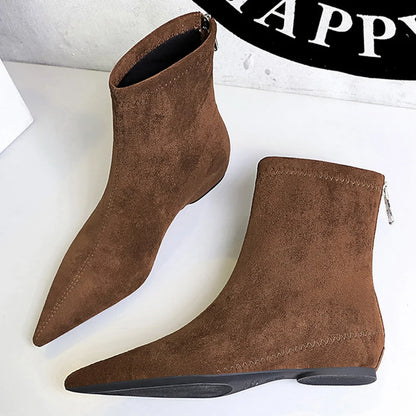 BIGTREE Shoes Suede Women's Boots Wedges Ladies Ankle Boots Low-heeled Shoes Rear Zipper Short Boots Keep Warm Winter Boots