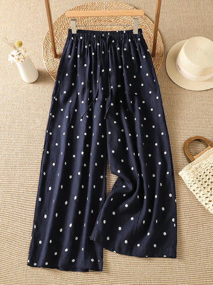 Polka Dot Wide Leg Pants Elastic Waist Tie Dye Slimming Loose Harlan Summer Vintage Style Ladies High Waist Straight Tube
