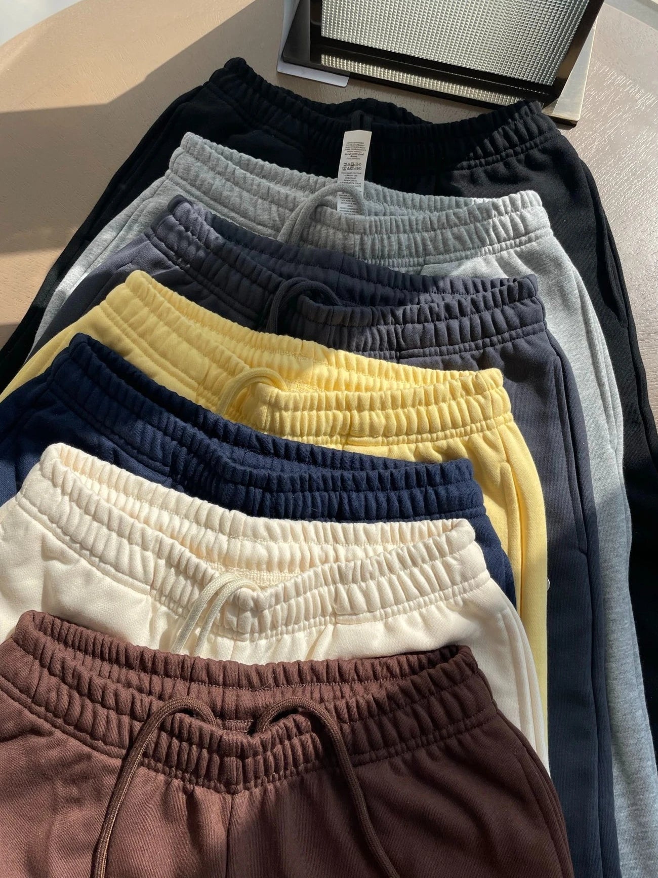Cotton Sweatpants Women Elastic High Waist Drawstring Straight Trousers Women Black Casual Loose Sports Wide Leg Pants Women